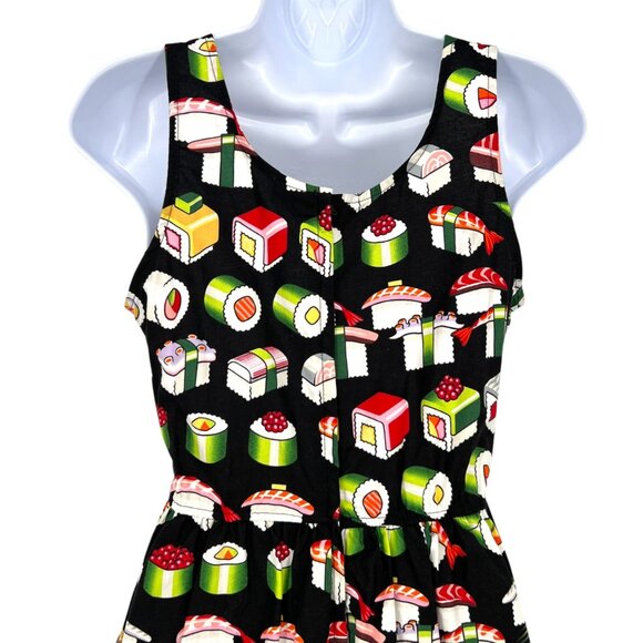 Retrolicious ModCloth Bento Box Sushi Print Sleeveless Dress Black Size Small - Picture 8 of 9